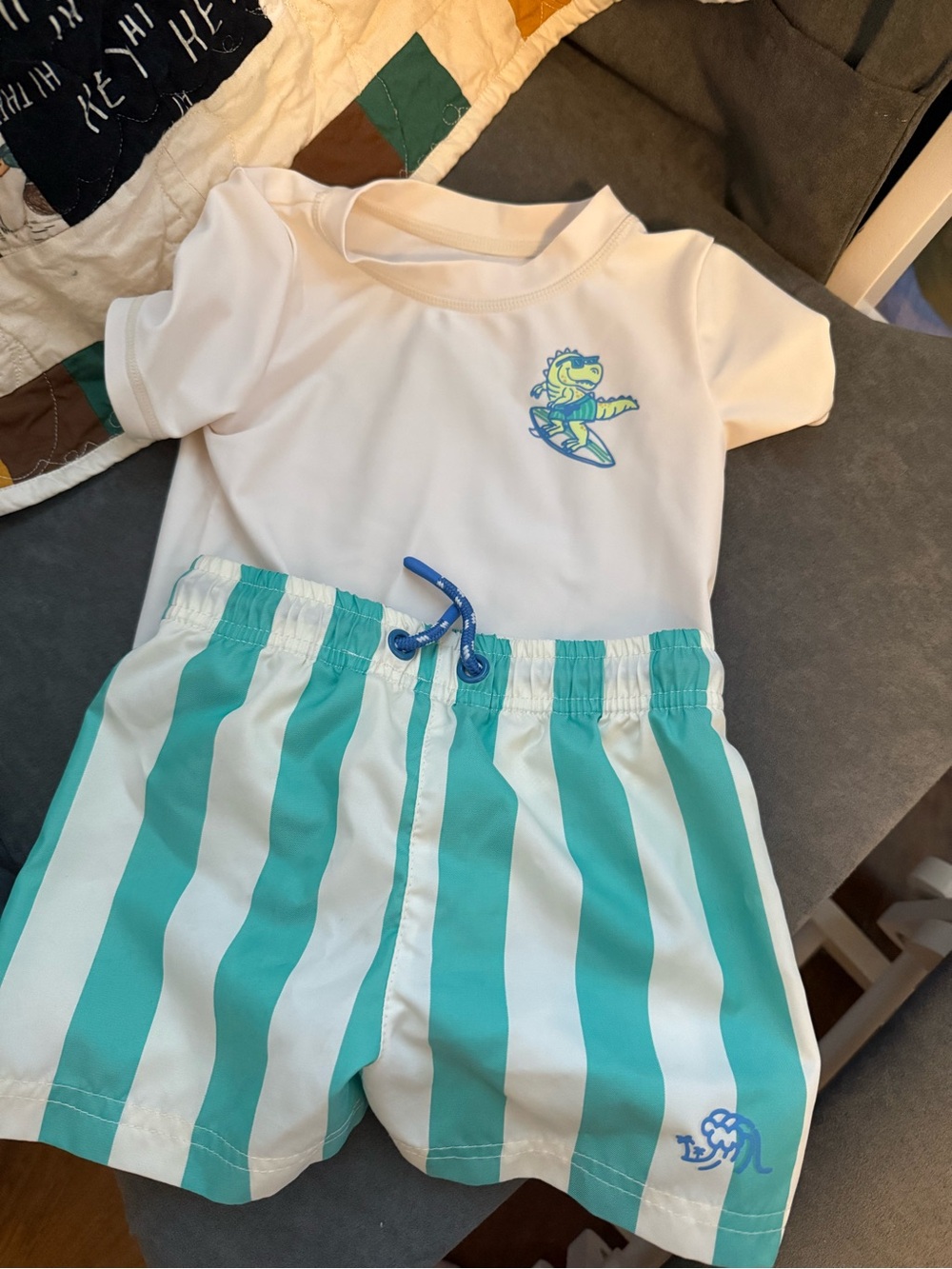 Caribbean Joe Boys White Rash Guard with Teal & Lime Surf Gator